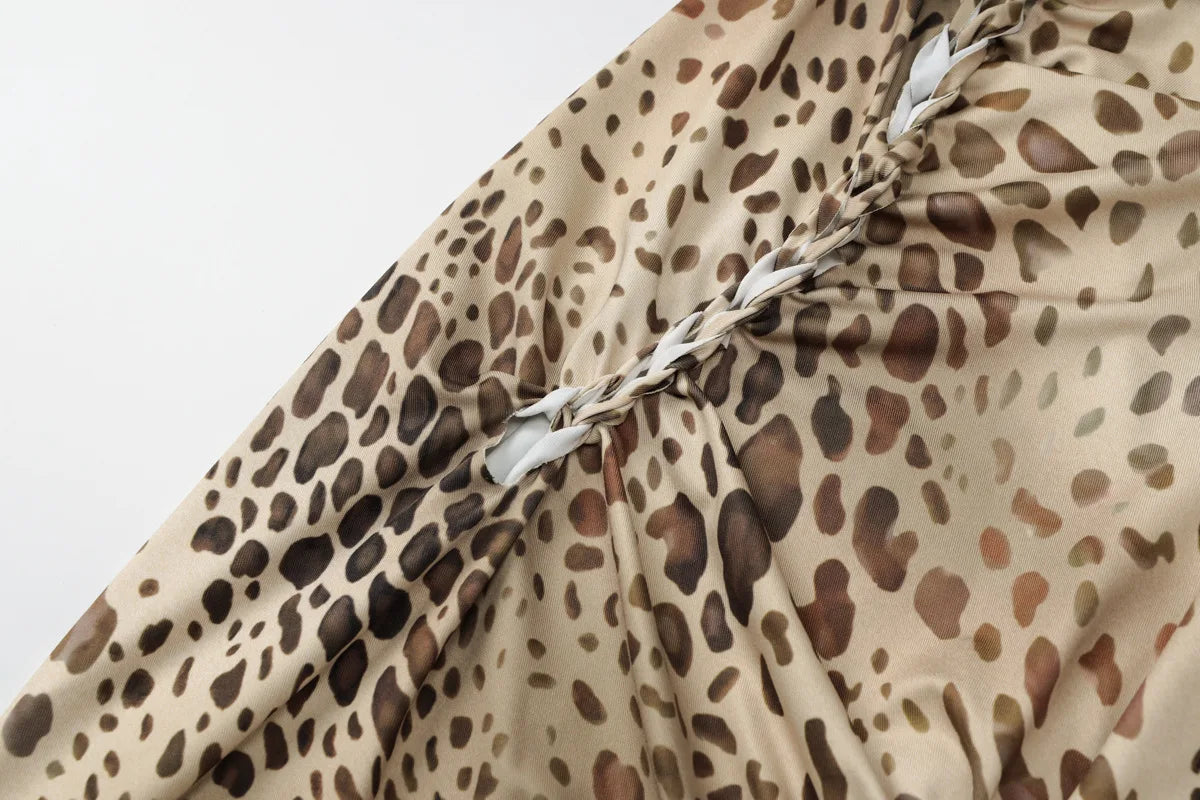 Halter Leopard Open Back Maxi Dress