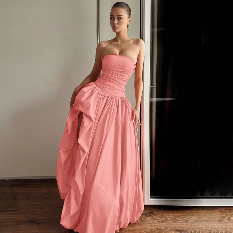 Strapless Puffed Maxi Dress
