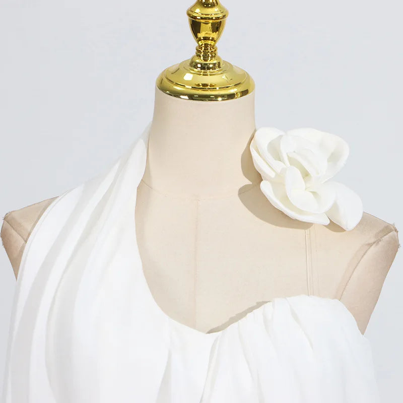 White 3d Floral Off-Shoulder Drape Top