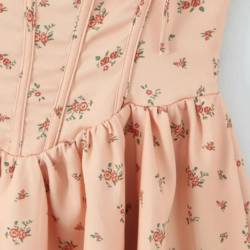 Orange Floral Print Bow  Tie Up Mini Dress