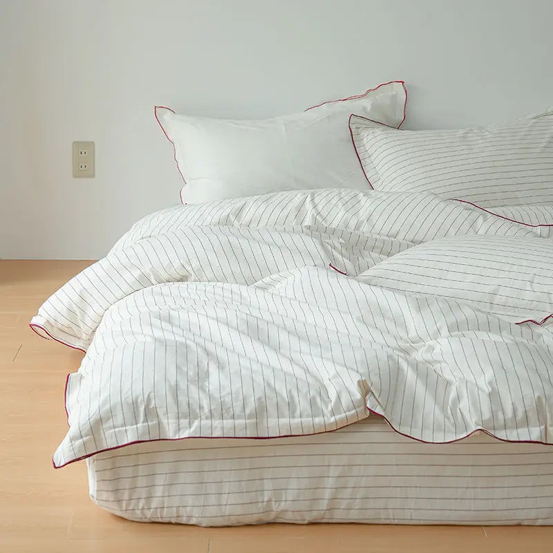 Mint Manbo Rolled Edge Washed Cotton Bed Four Piece Set, Duvet Cover, High-end Bed Sheet, Student Bed, Dormitory Three Piece Set