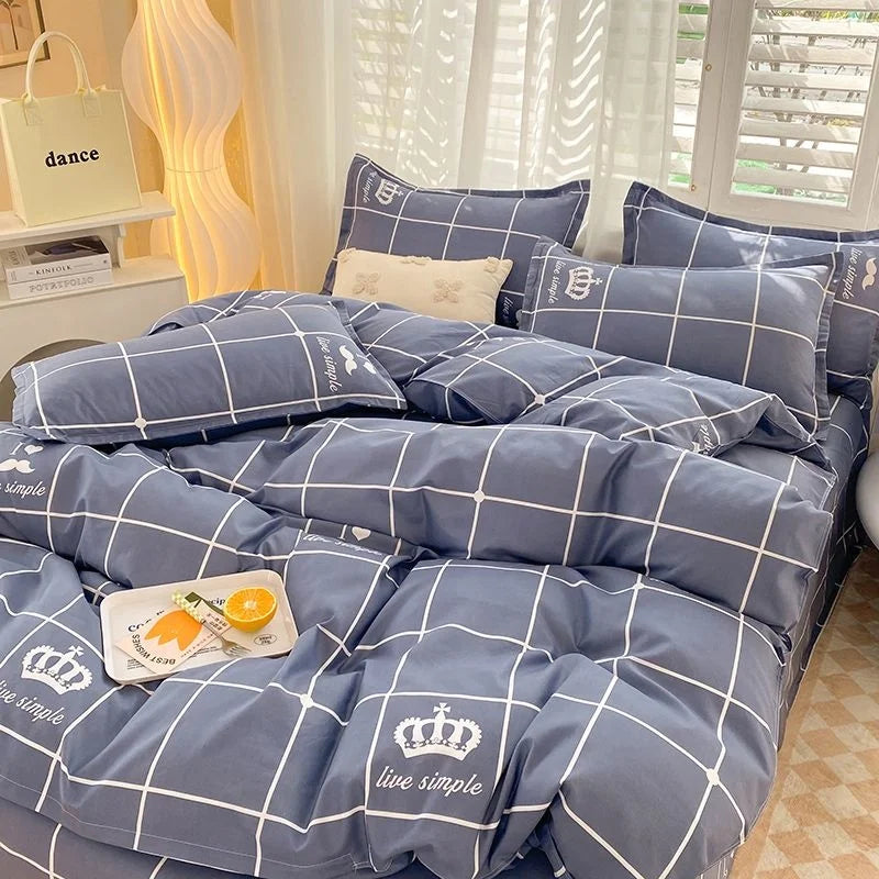 Nordic Princess Purple Bedding Set Girls Boys Single Double Size Flat Sheet Duvet Cover Pillowcase Bed Linens Home Textile