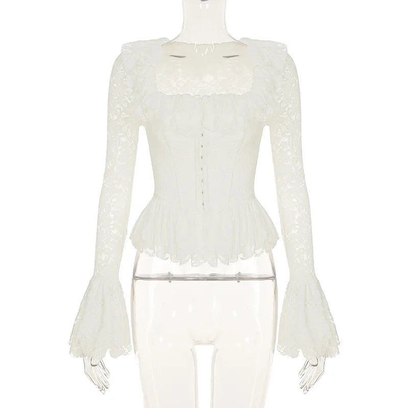 White Lace Ruffle Sleeve Top