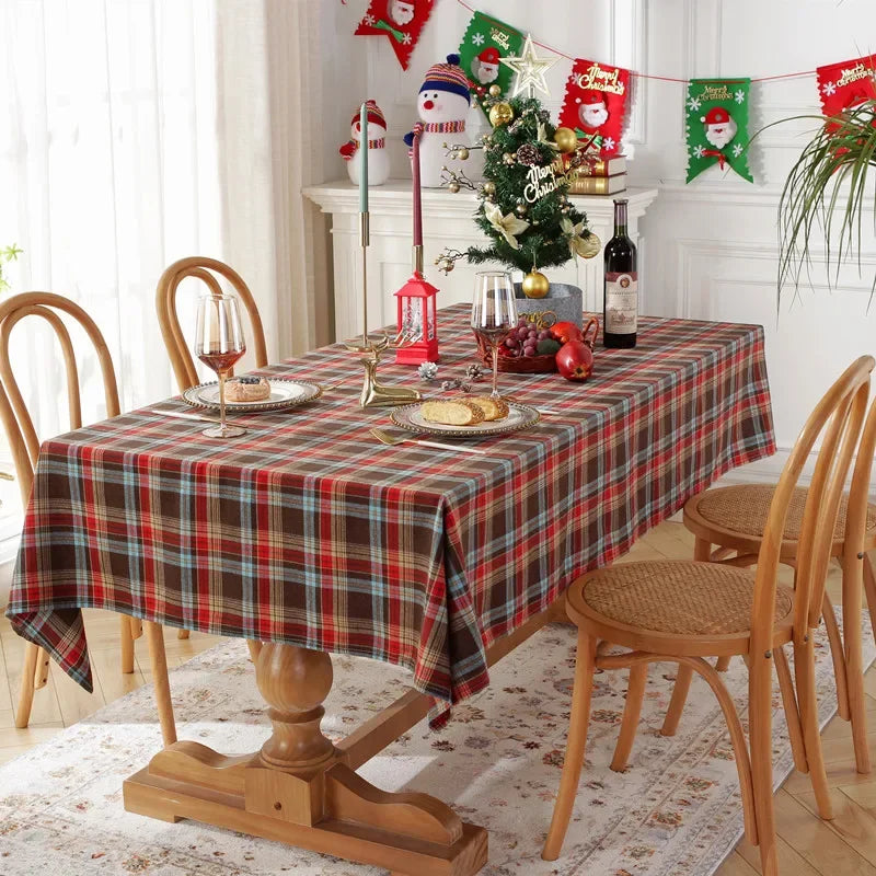 Christmas tablecloth Green Plaid Photo Atmosphere Resort Home Textile 2024 New Year table cover for Family Gathering Restaurant