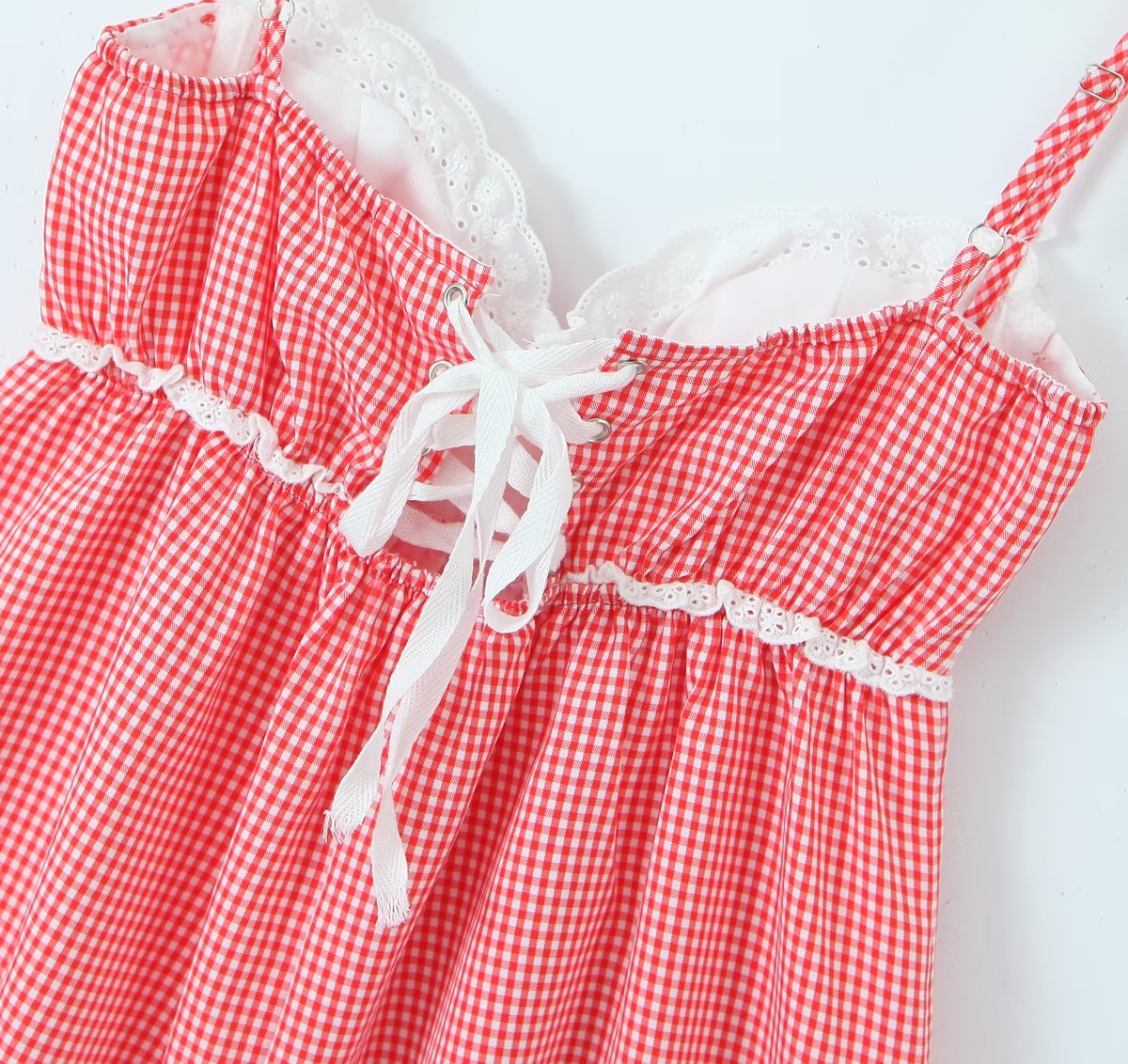 Gingham Strap Bustier Baby Doll Mini Dress