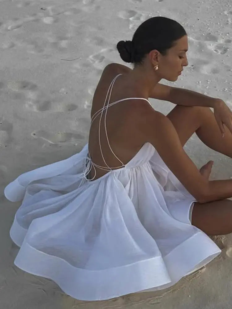 Spaghetti Strap V-neck Flowy A-Line  Mini Dress