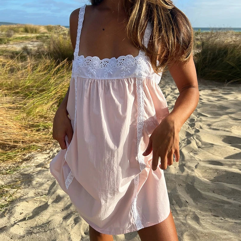 Lace Trim  Patchwork Cami Mini Dress