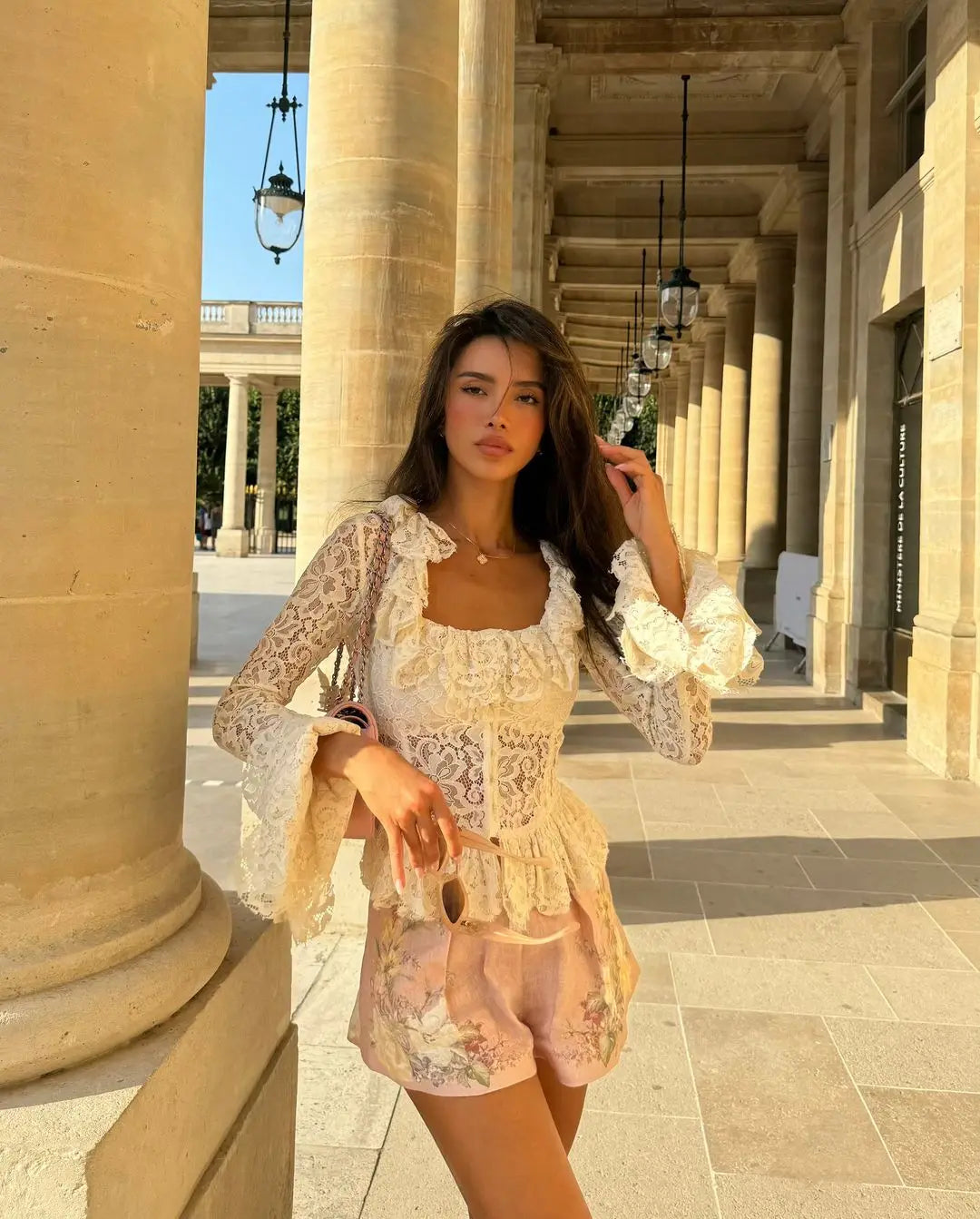 White Lace Ruffle Sleeve Top