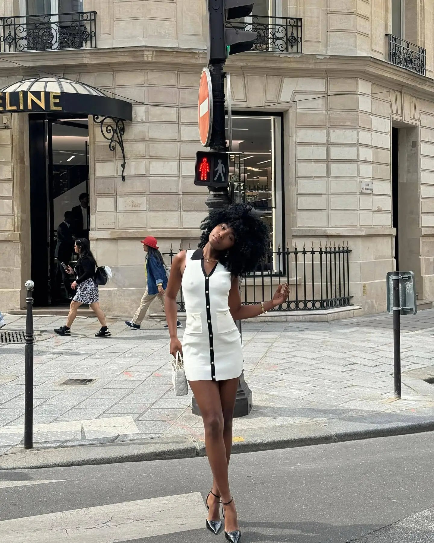 White Contrast Buttoned Collar Mini Dress