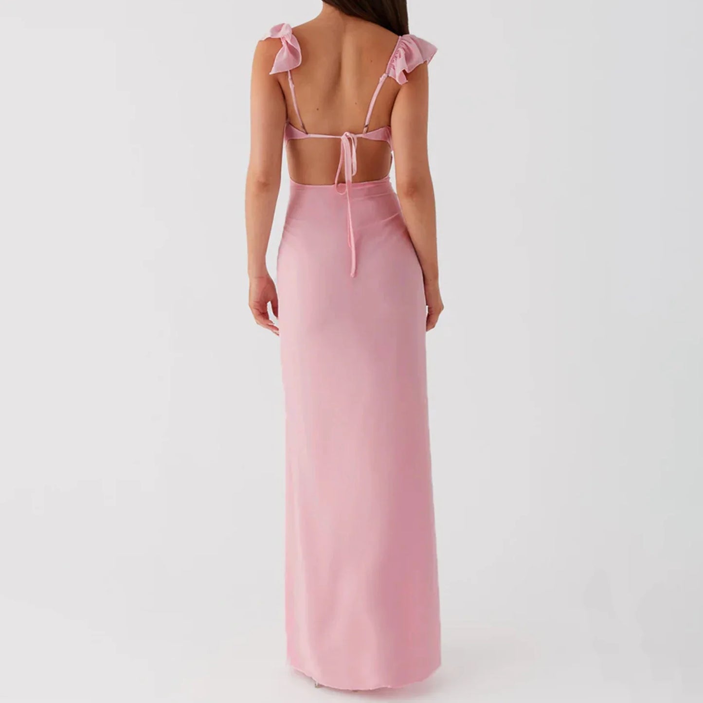 Ruffle Trim V Neck Maxi Dress