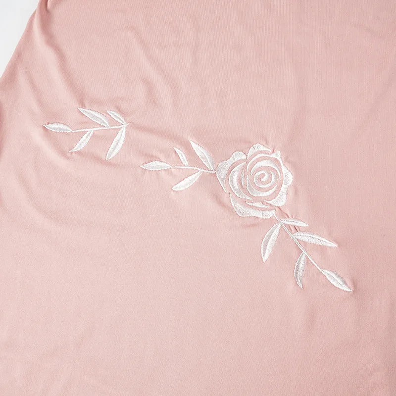 Pink Rose Embroidery Strapless Maxi Dress