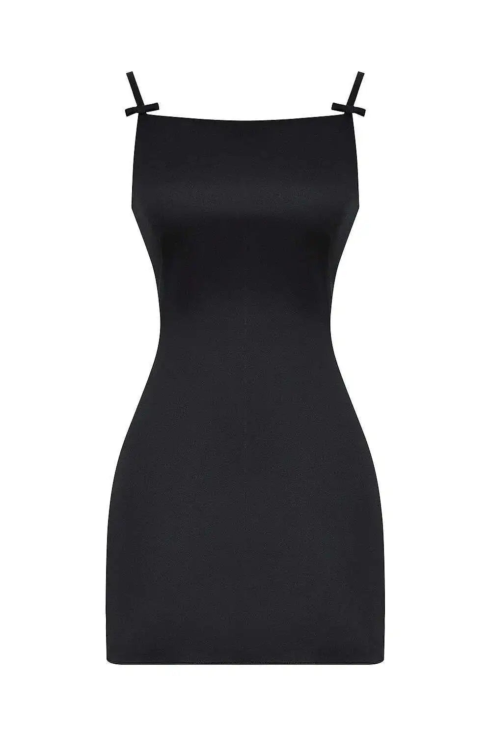 Satin Straight Neck Bow Strap Mini Dress