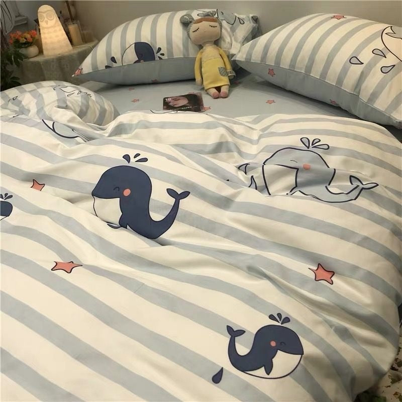 Nordic Princess Purple Bedding Set Girls Boys Single Double Size Flat Sheet Duvet Cover Pillowcase Bed Linens Home Textile