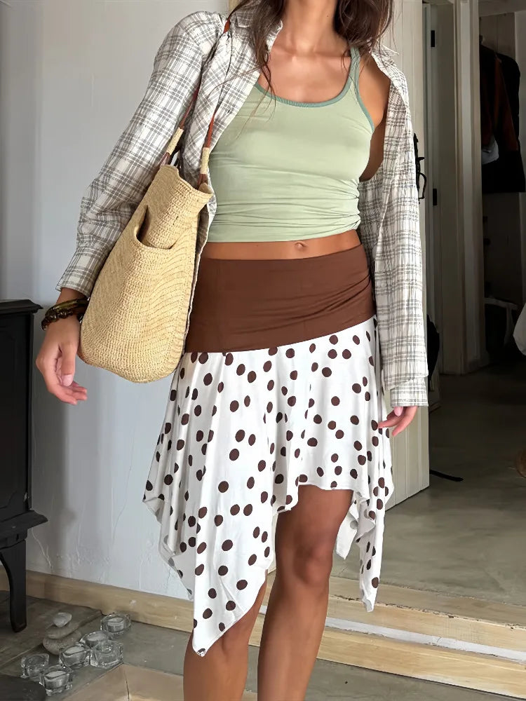 Polka Dot Low Rise Irregular Short Skirt - Streetwear A-Line