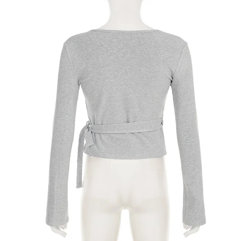 Solid Wrap Around Top And Drawstring Pants Set
