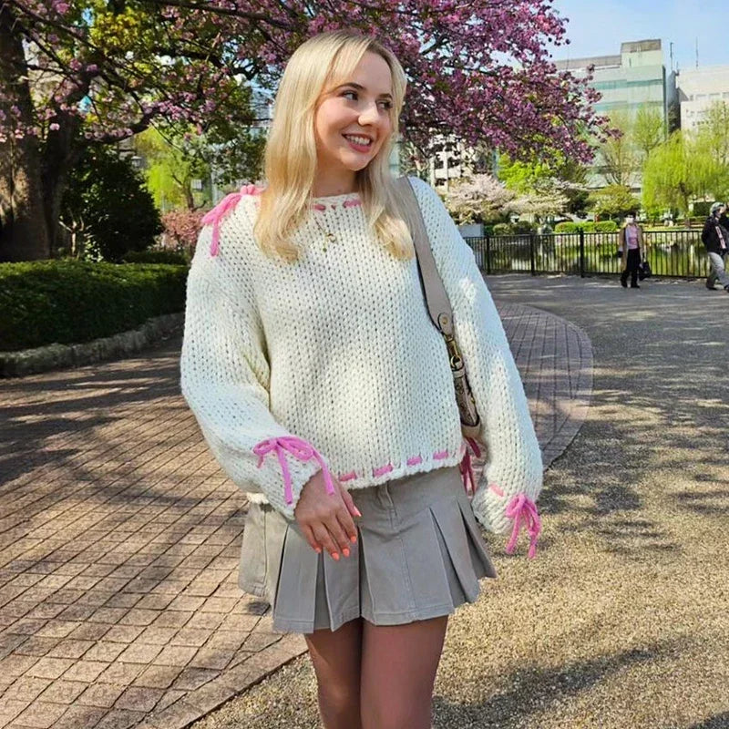 Lace Up Ribbon Sweater