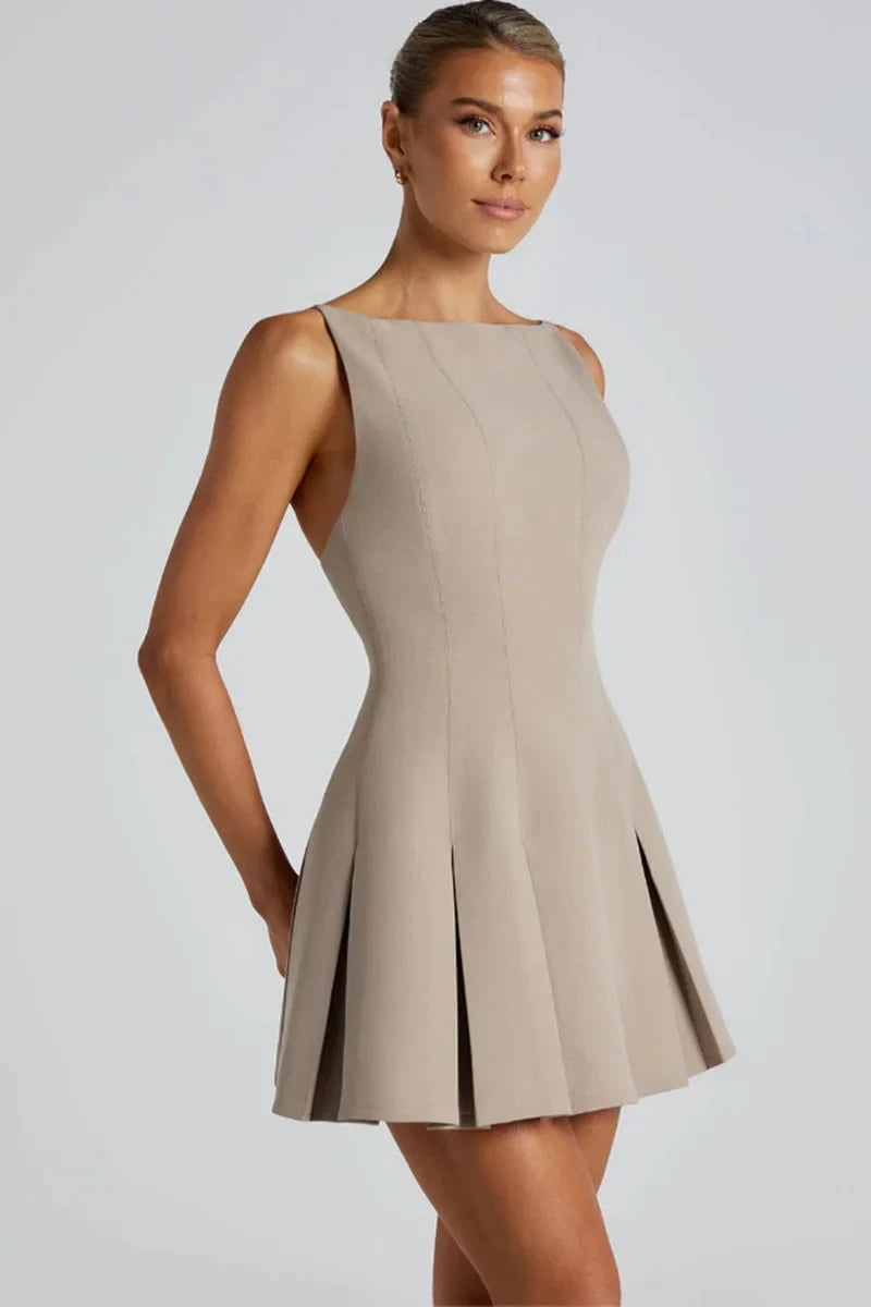 A-line Pleated Open Back Mini Dress