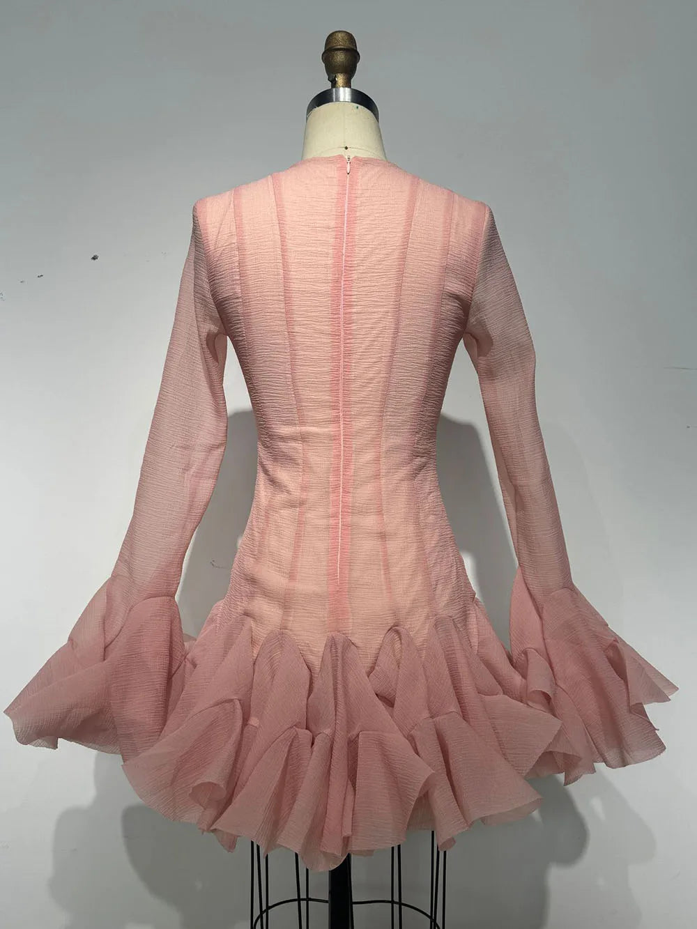 Frill Buttoned Long Sleeve Midi Dress