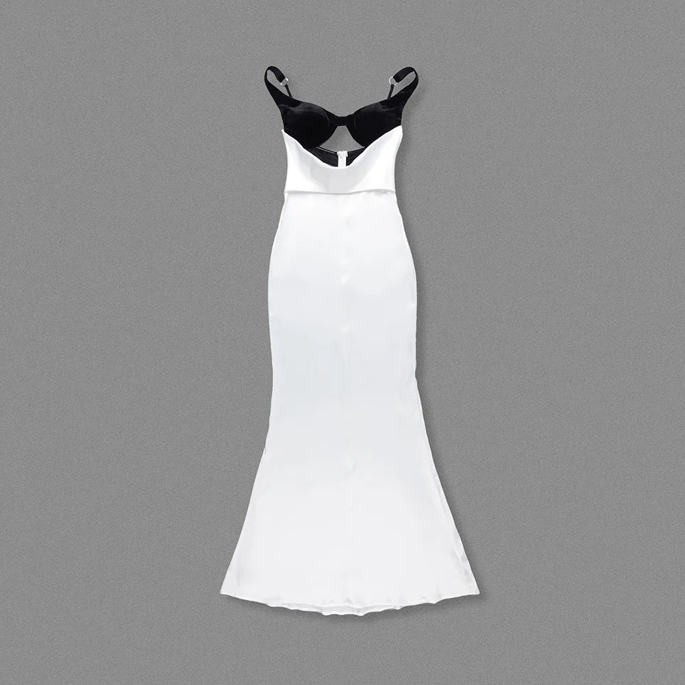 Two Tone Patchwork Cut Out Satin Maxi Dress