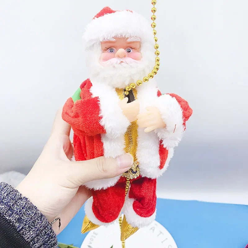 Electric Santa Claus Climbing Rope Ladder With Music Cute Santa Claus Toy For Christmas Tree Home Decor New Year Gifts Ornaments