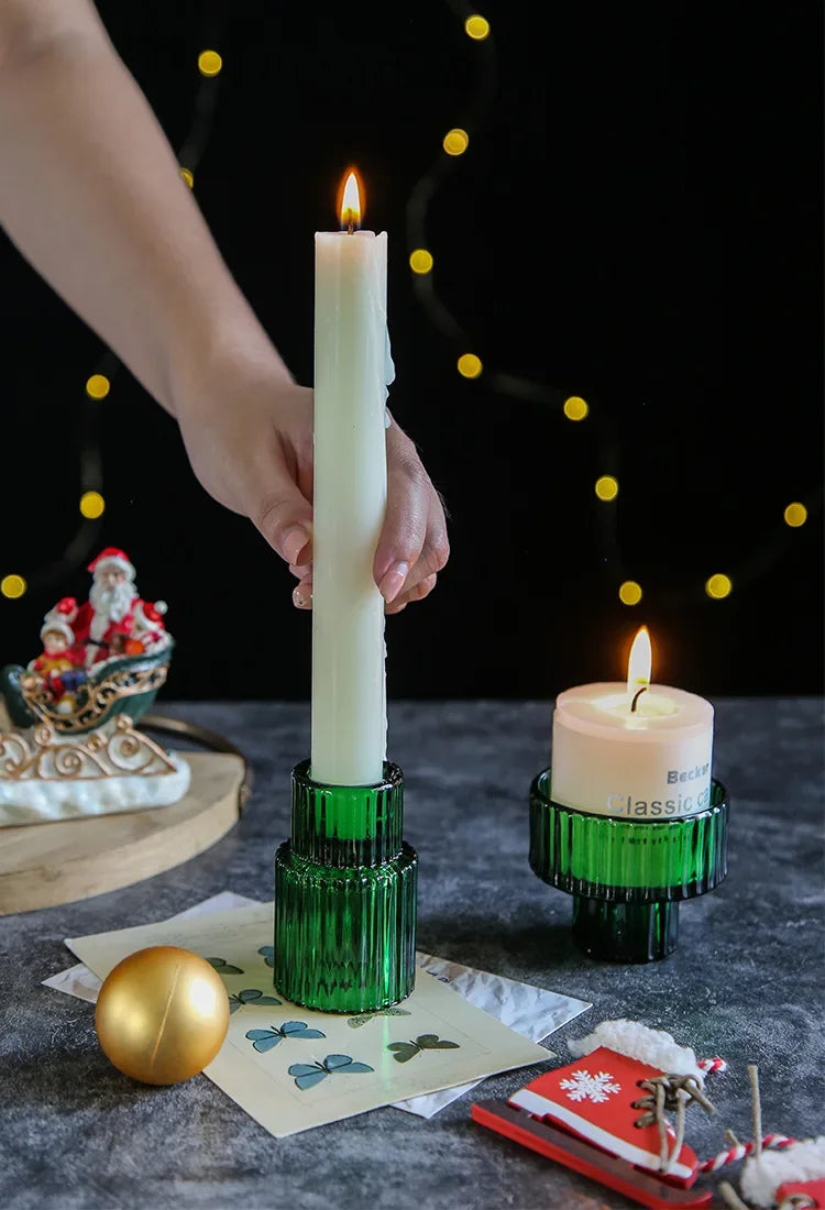 Red Mini Glass Candle Holders Taper Candle Stand Small Tealight Candle Holder Candlestick Holder Christmas Decor Green Glass