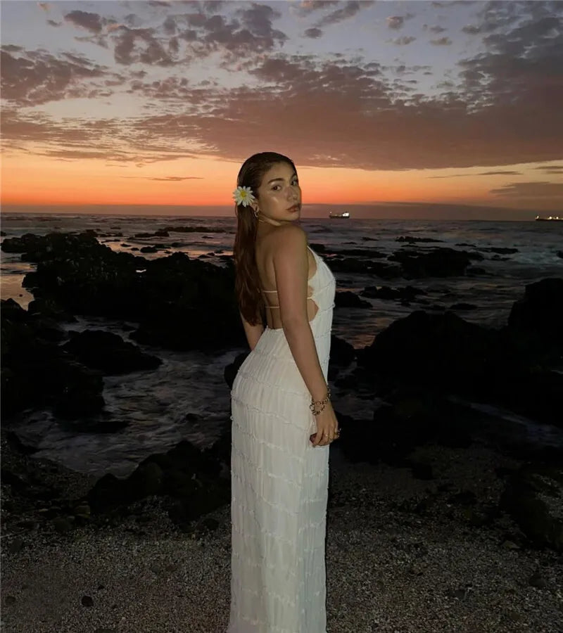 Halter Textured Open Back Maxi Dress