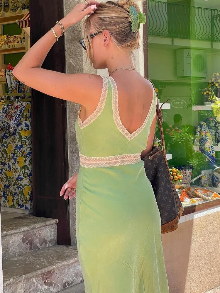 Lace Patchwork V-Neck Maxi Dress