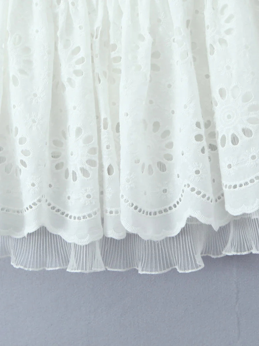 White Halter Eyelet Flare Mini Dress