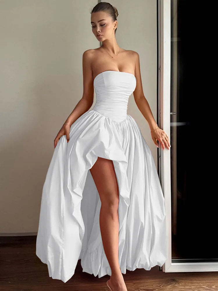 Strapless Puffed Maxi Dress