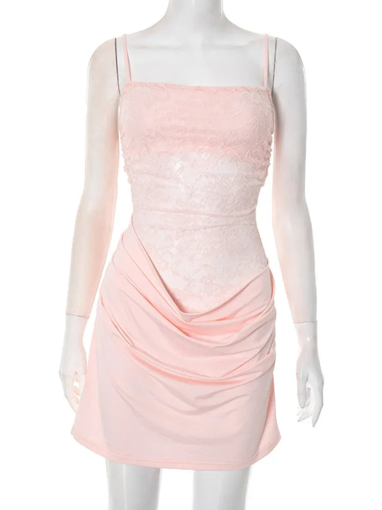 Lace Patchwork Cami Mini Dress