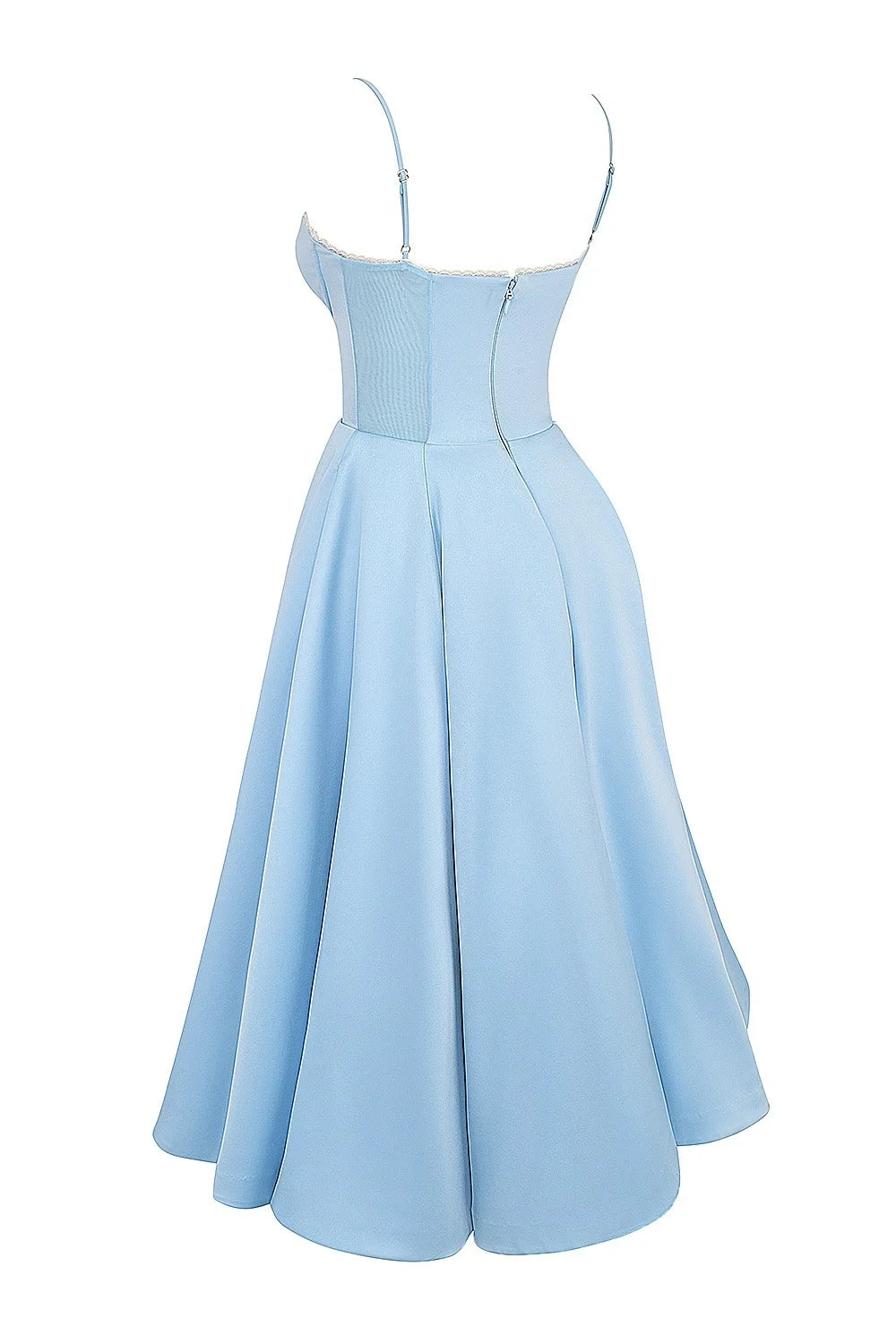Satin Bustier Strap Tulle Midi Dress