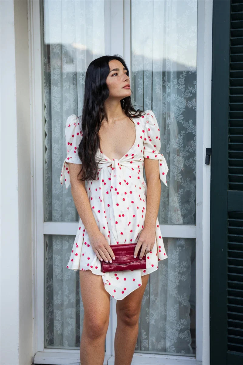 White Polka Dot Short Sleeve Mini Dress