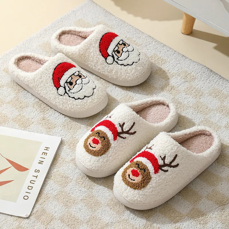 New Christmas Gifts Santa Claus Elk Slippers Cute Gingerbread Man Warm Cotton Slippers Men Women Hot Winter Home Cotton Slippers