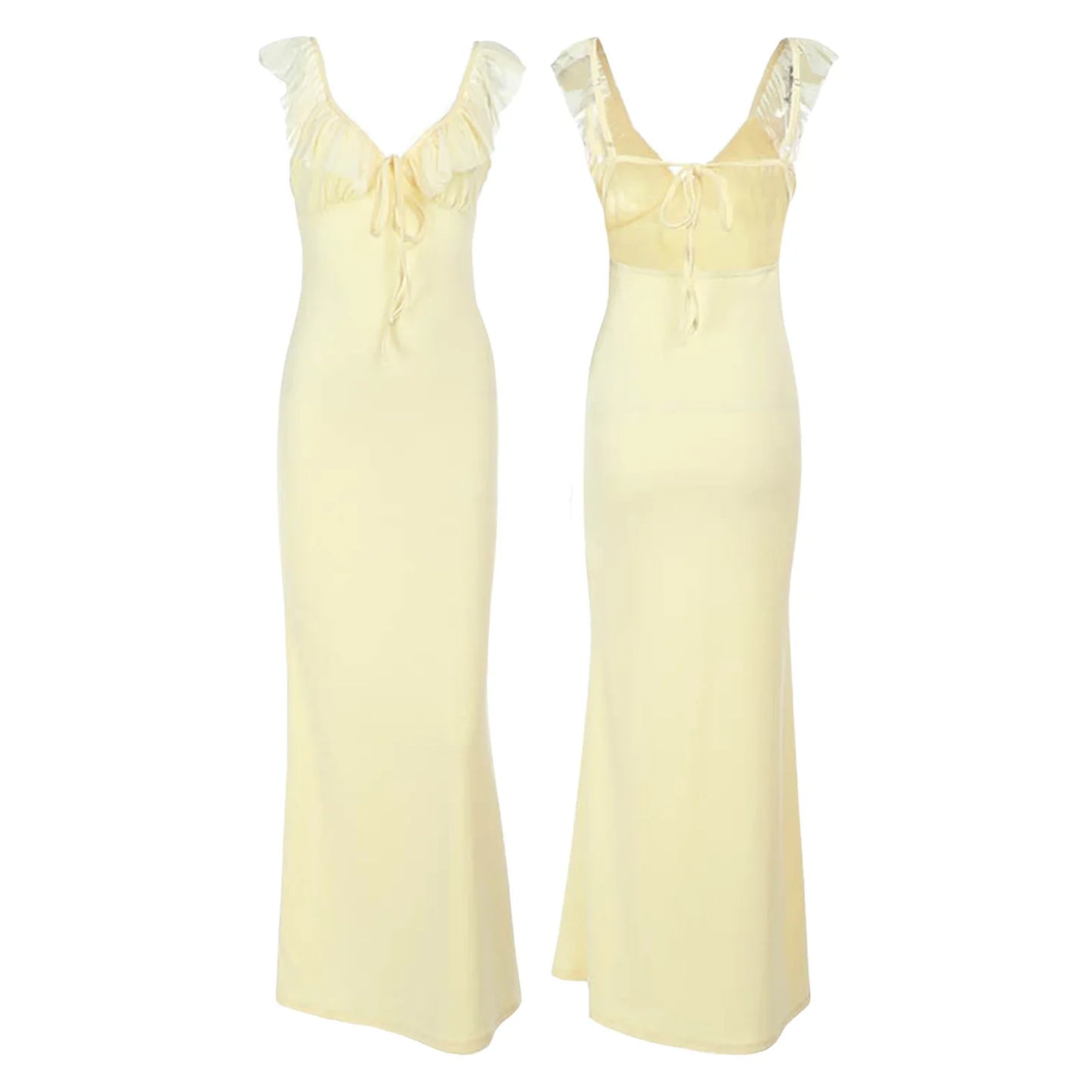 Ruffle Trim V Neck Maxi Dress