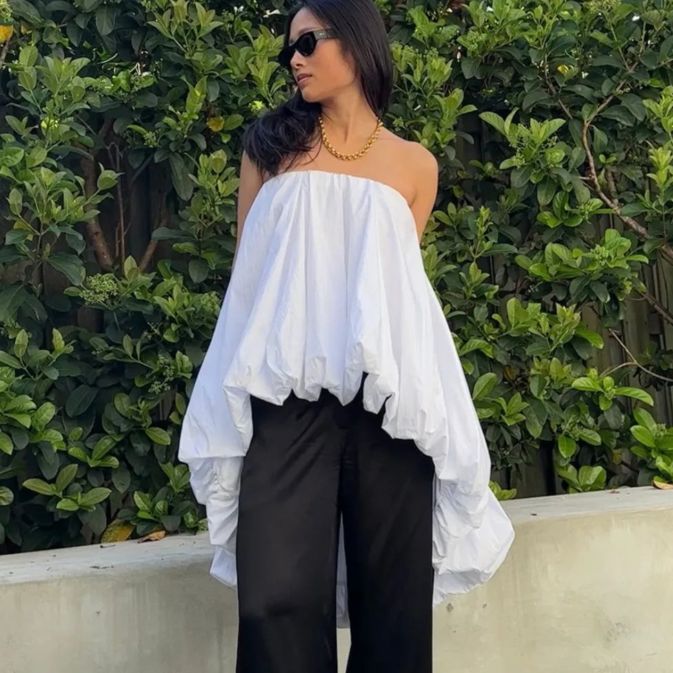 Strapless Elastic Puff Top