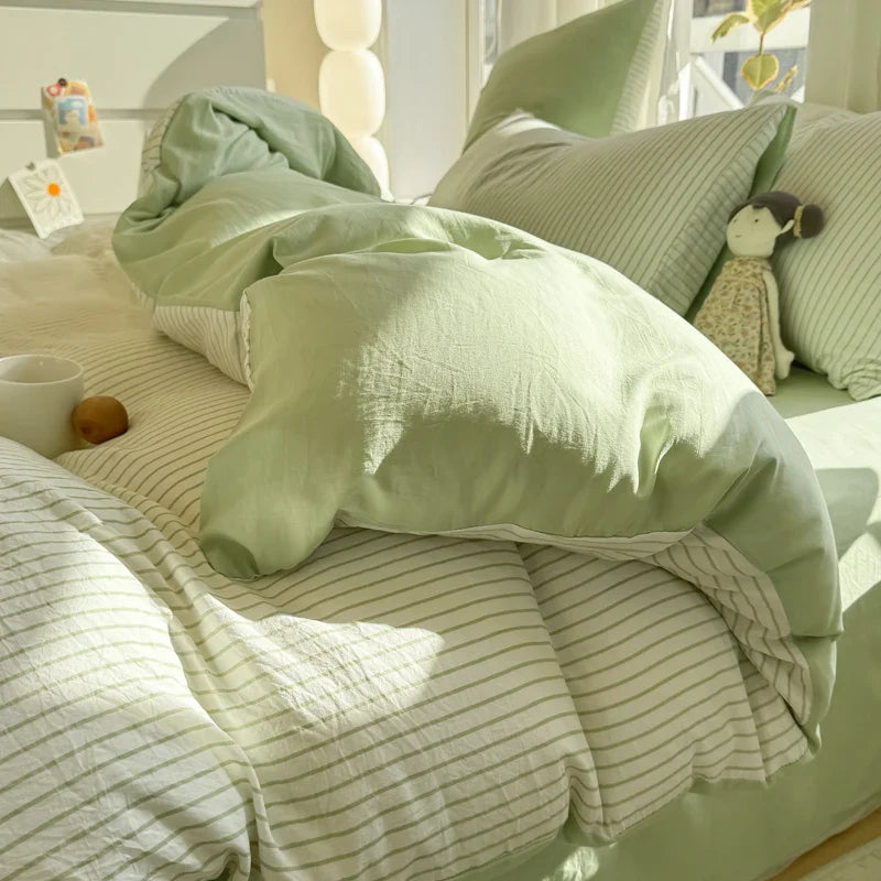 New Stripe Series Quilt Cover Skin Friendly 4-piece Bedding Set Pillow Case with Bed Sheet Four General 150x200 200x230