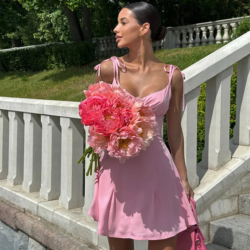 Spaghetti Strap Tie Up Mini Dress