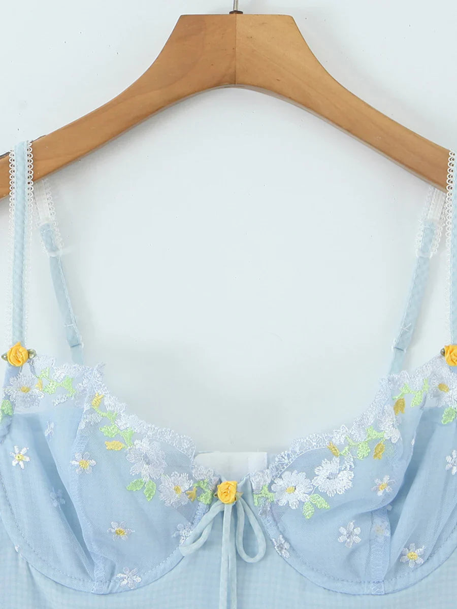 Blue Plaid Lace Up Babydoll  Mini Dress