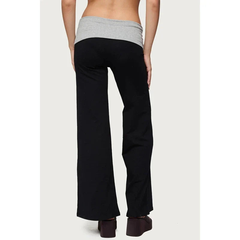 Folded Over Elastic Low Waist Contrast Color Wide Leg Sweatpants