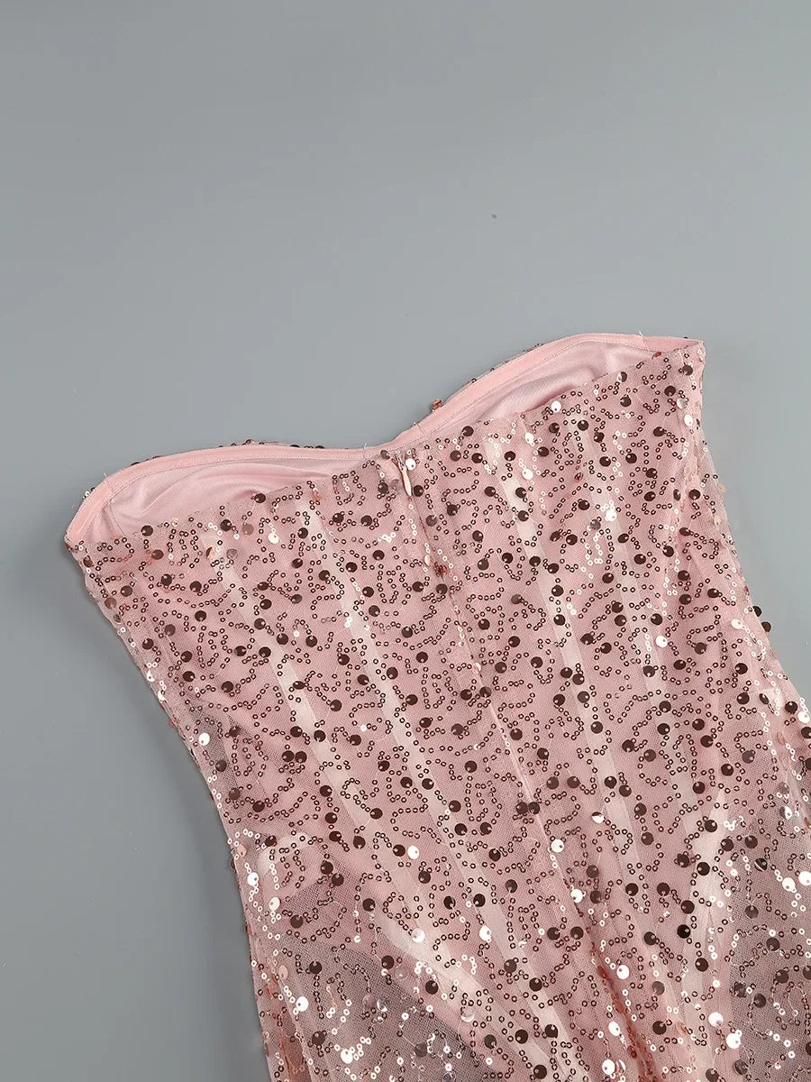 Pink Sequin Bodycon Mesh Maxi Dress