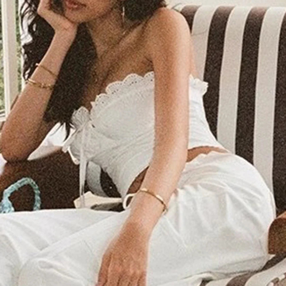 Tube White Eyelet Design Crop Top