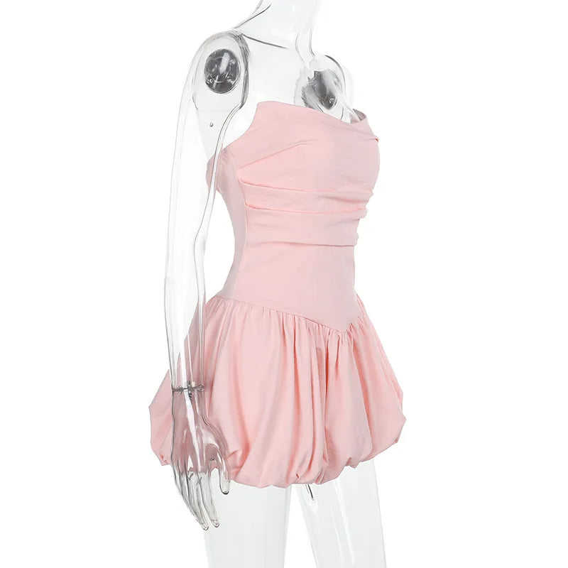 Pink Strapless Balloon Mini Dress
