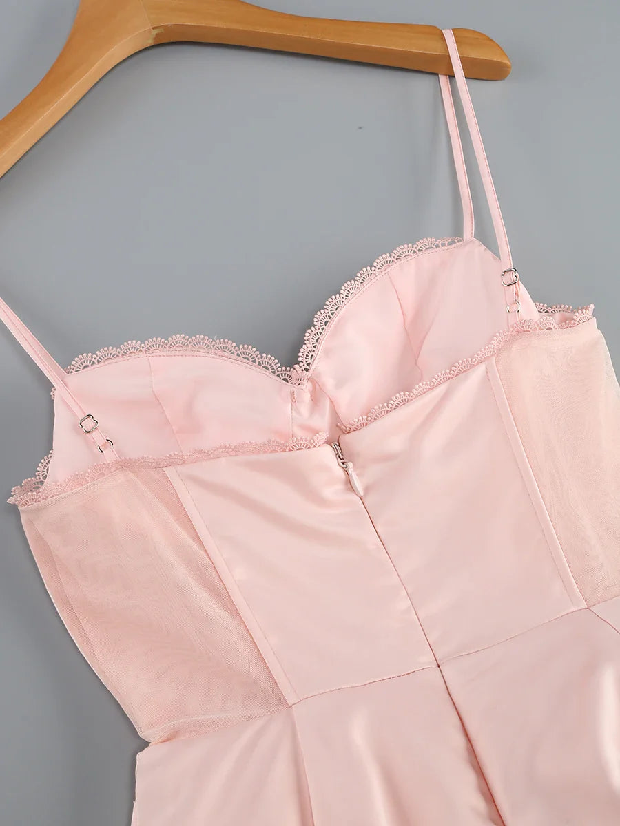 Satin Tulle Frill Strap Mini Dress