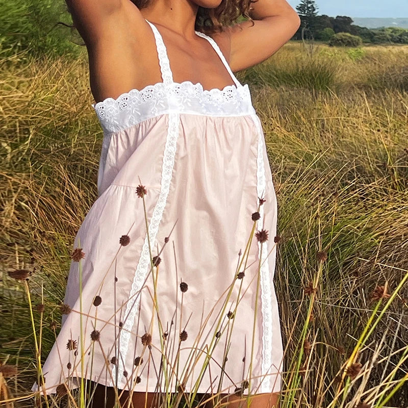 Lace Trim  Patchwork Cami Mini Dress