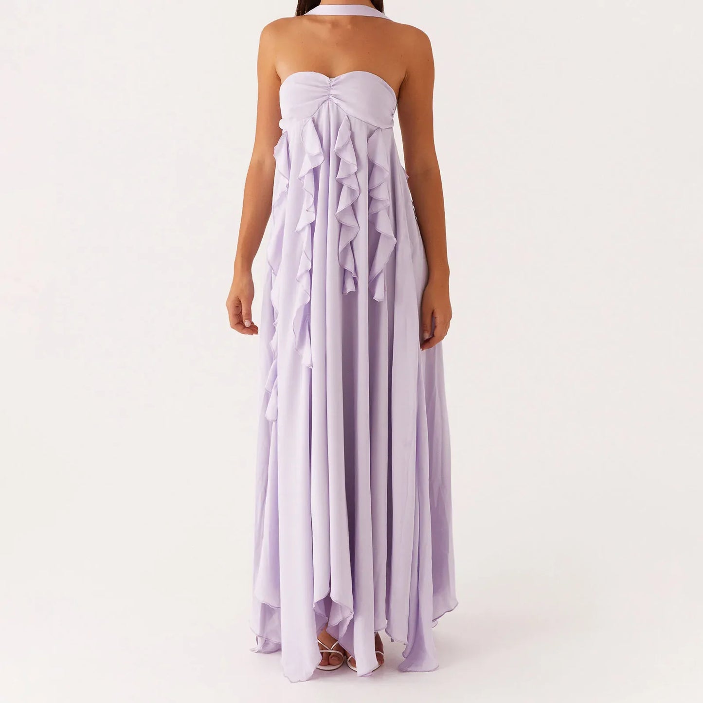 Ruffle Trim Sleeveless A-line Long Dress - Beach Style