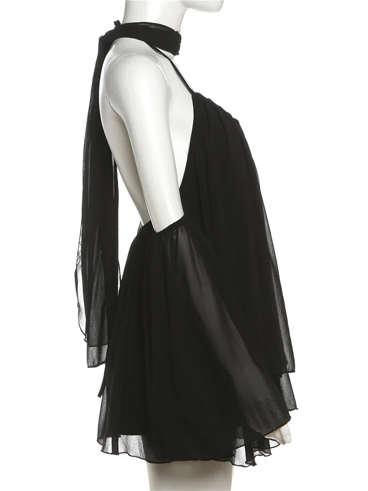 Frill Off-shoulder Long Sleeve Chocker Mini Dress