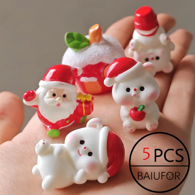 Miniature Christmas Tree Santa Claus Snowmen Gift Box Terrarium Accessories Fairy Garden Figurines Dollhouse Decor
