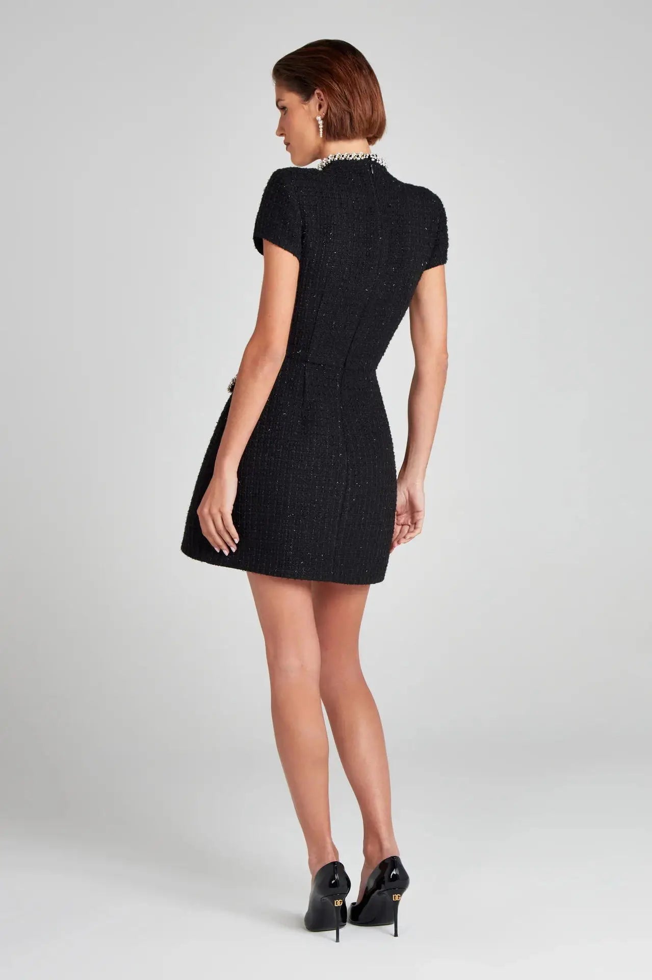 Tweed Solid Beaded Seam Mini Dress