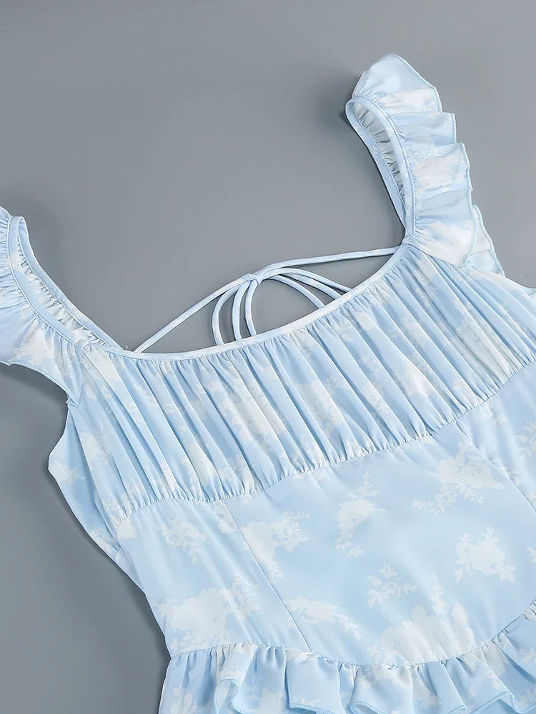 Blue Ruffles Layered Maxi Dress