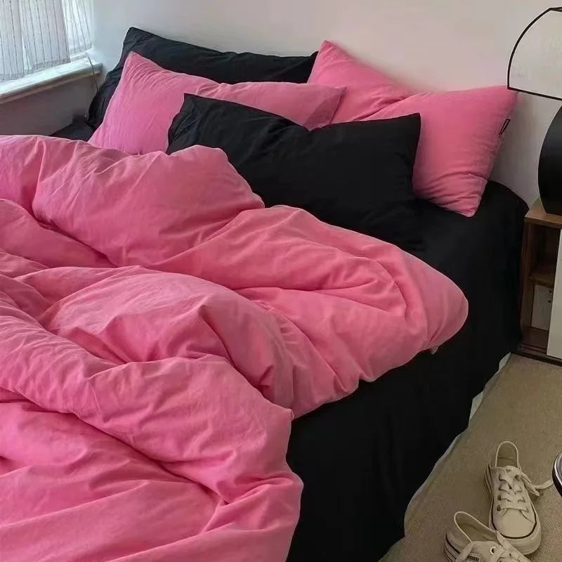 Nordic Princess Pink Bedding Set Girls Boys Single Double Size Flat Sheet Duvet Cover Pillowcase Bed Linens Home Textile
